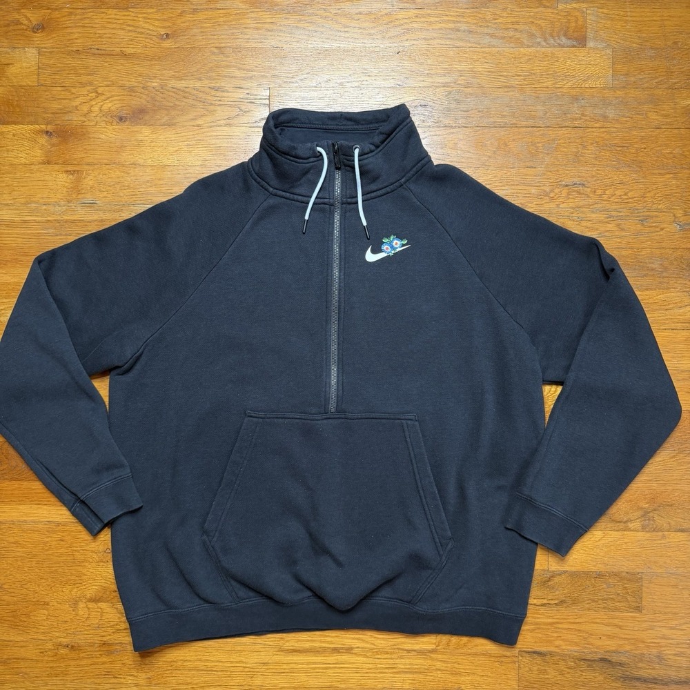 Nike Women's Sweatshirt Half-Zip Floral Pullover Black BQ8846-010 Size 2XL